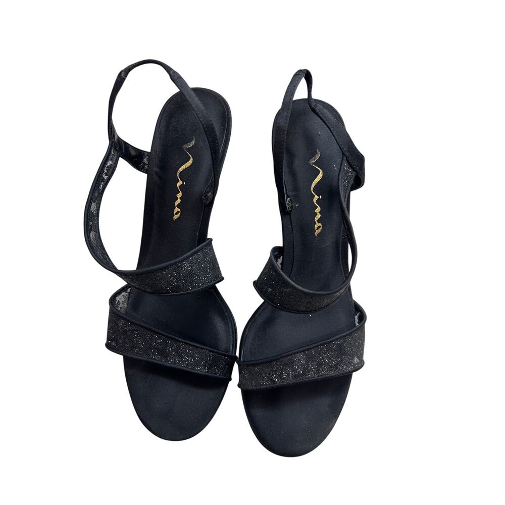 Nina Women’s Black Slingback Heels – Size 8 – Glitter Detail